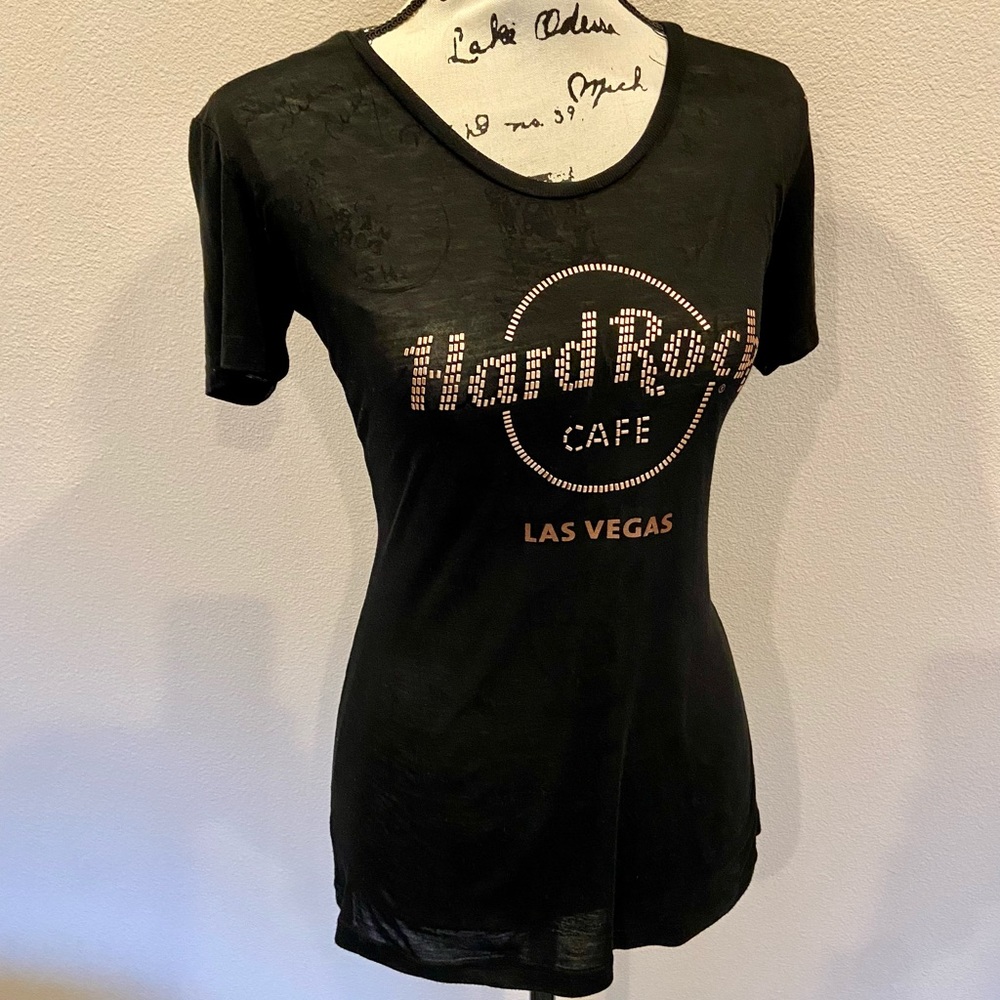 Hard Rock Cafe Las Vegas T Shirt Graphic Bling Tee Short Sleeve Black XS